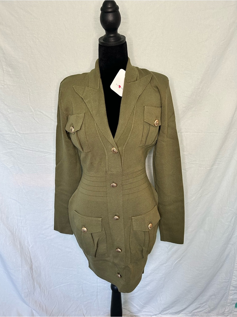 L'atiste Olive Green Military Knit Bodycon Dress Sweater Dress NWT